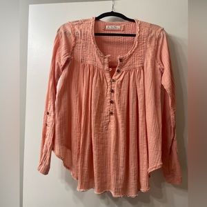 Free People We The Free Button Down Babydoll Top Pink Peach Size XS
